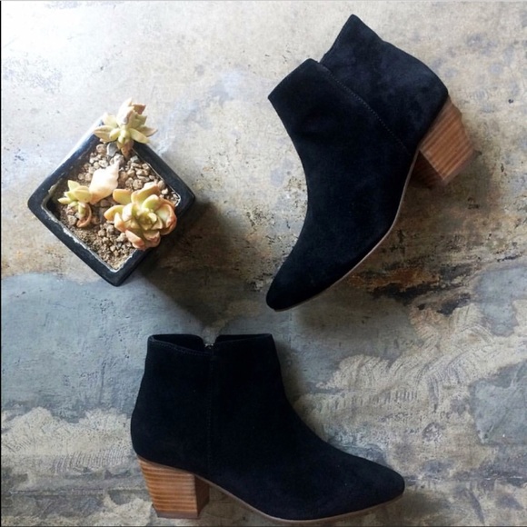 Black Distressed Suede Chic Low Heel Ankle Boot - Picture 6 of 8